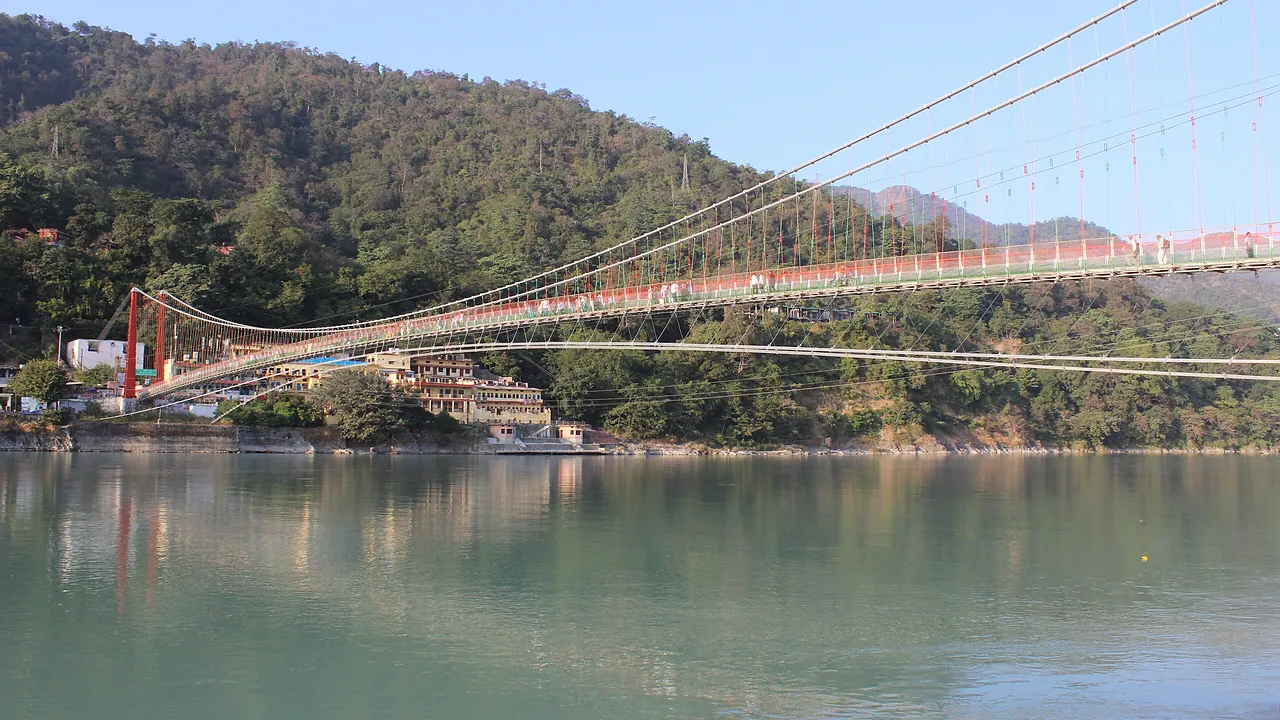 The Ganga at Rishikesh between green hills