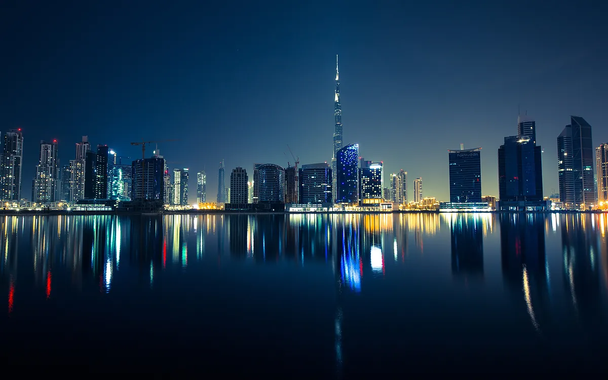 The Dubai skyline at night