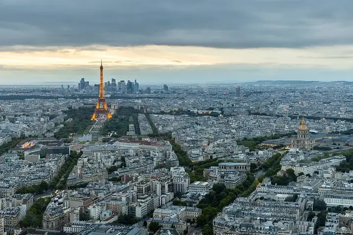 Eiffel Tower and Paris at sunset