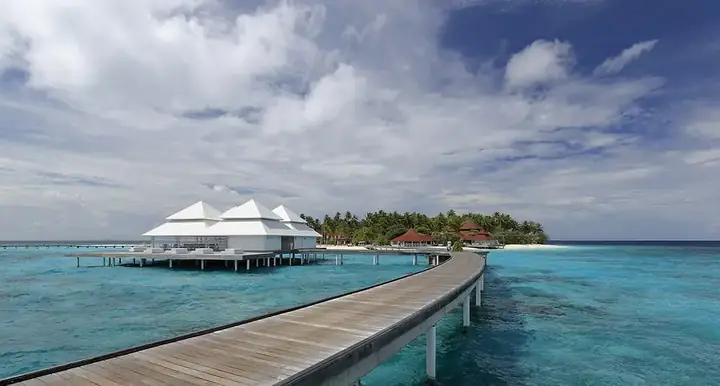 Overwater villas and jetty in the Maldives